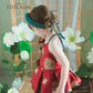 Girl Red Gold 3D Orchid Yem Ao Dai Set with Skirt and Headband