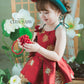 Girl Red Gold 3D Orchid Yem Ao Dai Set with Skirt and Headband