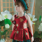 Girl Red Gold 3D Orchid Yem Ao Dai Set with Skirt and Headband