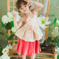 Girl Pink Gold 3D Orchid Yem Ao Dai Set with Skirt and Headband