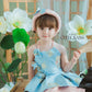 Girl Blue Gold 3D Orchid Yem Ao Dai Set with Skirt and Headband