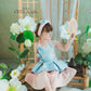 Girl Blue Gold 3D Orchid Yem Ao Dai Set with Skirt and Headband