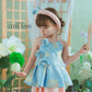 Girl Blue Gold 3D Orchid Yem Ao Dai Set with Skirt and Headband