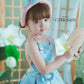 Girl Blue Gold 3D Orchid Yem Ao Dai Set with Skirt and Headband