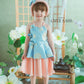 Girl Blue Gold 3D Orchid Yem Ao Dai Set with Skirt and Headband