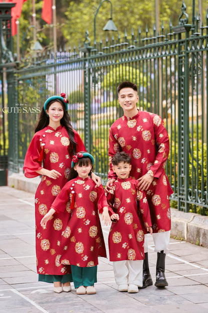 Gia Hòa - Family Red Gold Gam Matching Ao Dai Set 7B-C