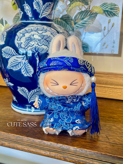 Blue Gam Vietnamese Ao Dai Set for Labubu – Includes Pants & Headband (Doll Not Included)