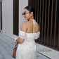 Linh Vy - Hush White Halter Off Shoulder Wing Sleeves Ao Dai Top Only, No Pants