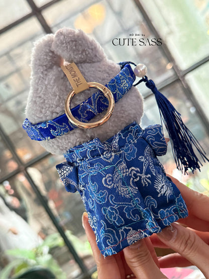 Blue Gam Vietnamese Ao Dai Set for Labubu – Includes Pants & Headband (Doll Not Included)