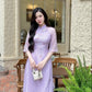 Purple Embroidery Chiffon Ao Dai Set