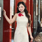 Linh Vy - White Rose Asymmetrical Ao Dai Top Only, No Pants
