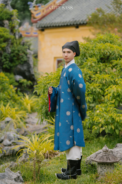 Ao Vien Linh Blue - Round-Collared Robe