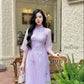 Purple Embroidery Chiffon Ao Dai Set