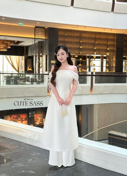 Linh Vy - Aura White Off the Shoulder Ao Dai Top Only, No Pants 2B