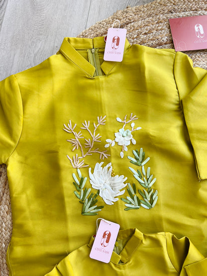 Family Mustard Yellow Ribbon Ao Dai Set 23D