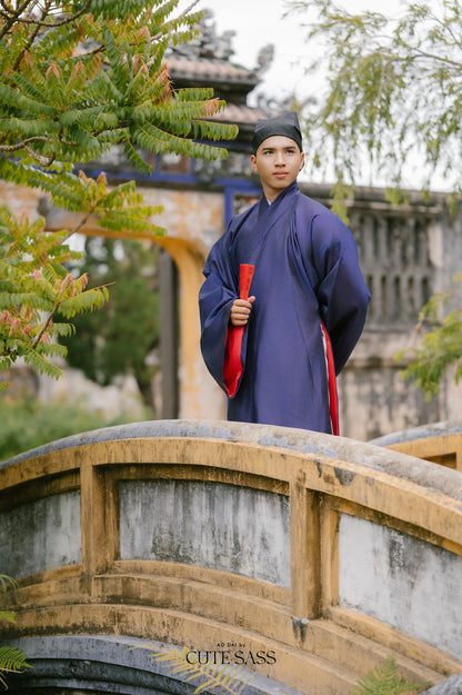 Ao Giao Linh Blue - Crossed-Collared Robe