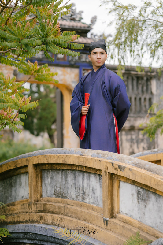 Ao Giao Linh Blue - Crossed-Collared Robe
