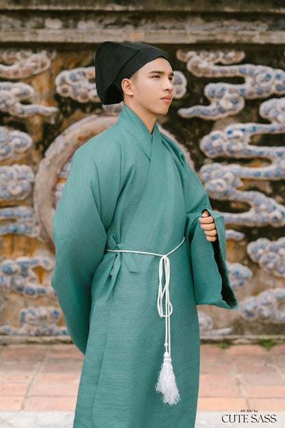 Ao Giao Linh Green - Crossed-Collared Robe