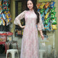 Pink Chiffon Vintage Floral Ao Dai Top Only, NO PANTS
