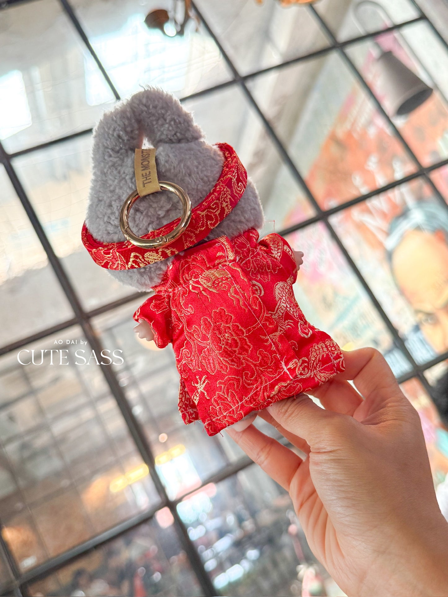 Red Gam Vietnamese Ao Dai Set for Labubu – Includes Pants & Headband (Doll Not Included)