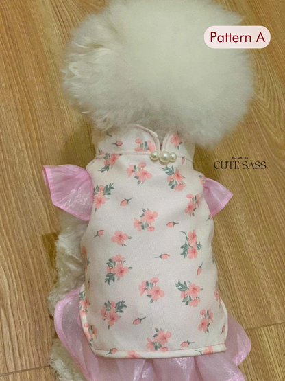 Pet Pink Wing Sleeves Daisy Halter Ao Dai 48C