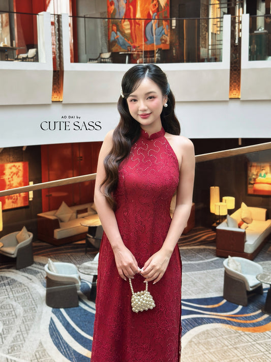 Linh Vy - Red Lace Sparkle Yem-Inspired Ao Dai Set