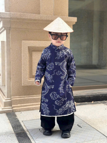 Boy Printed Dragon Clouds Ao Dai Top (3 Colors) 42A