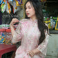 Pink Chiffon Vintage Floral Ao Dai Top Only, NO PANTS
