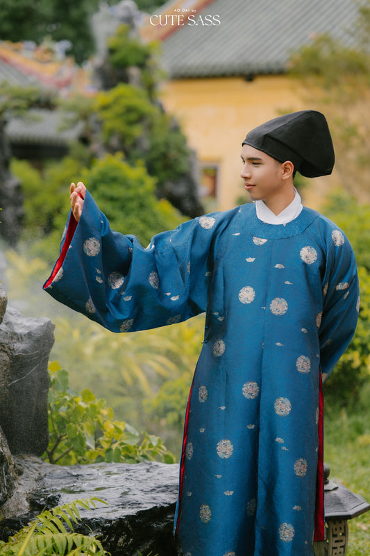 Ao Vien Linh Blue - Round-Collared Robe