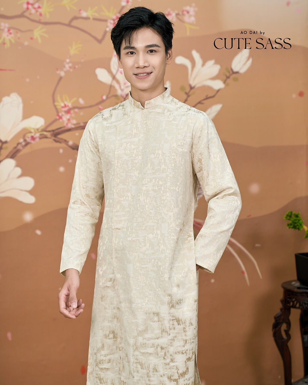 Nhu Y - Family Pink/Cream Lotus Embroidery Matching Ao Dai Set 25-26A