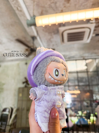 Purple Gam Vietnamese Ao Dai Set for Labubu – Includes Pants & Round Headband (Doll Not Included)