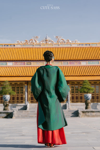 Ao Vien Linh Green - Round-Collared Robe