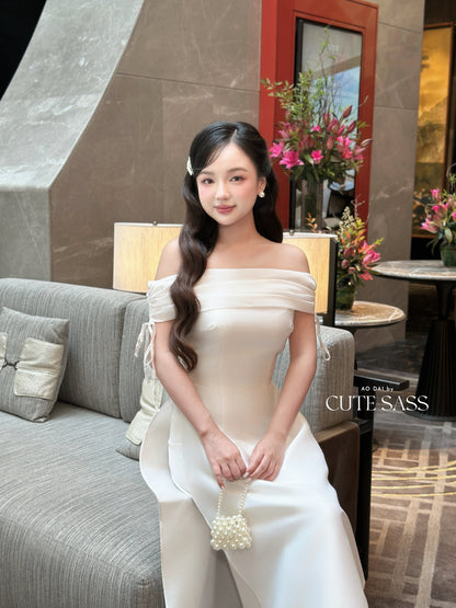 Linh Vy - Aura White Off the Shoulder Ao Dai Top Only, No Pants 2B