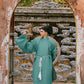 Ao Giao Linh Green - Crossed-Collared Robe