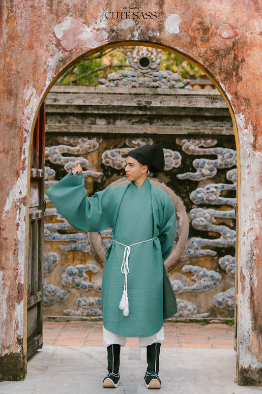 Ao Giao Linh Green - Crossed-Collared Robe