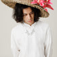 Vân - Gender Fluid White High Collar Barrel Sleeves Button Top, No Pants