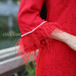 Red Gam Feather Ao Dai Set Wide Sleeves