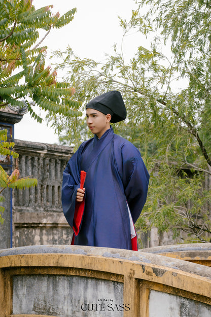Ao Giao Linh Blue - Crossed-Collared Robe