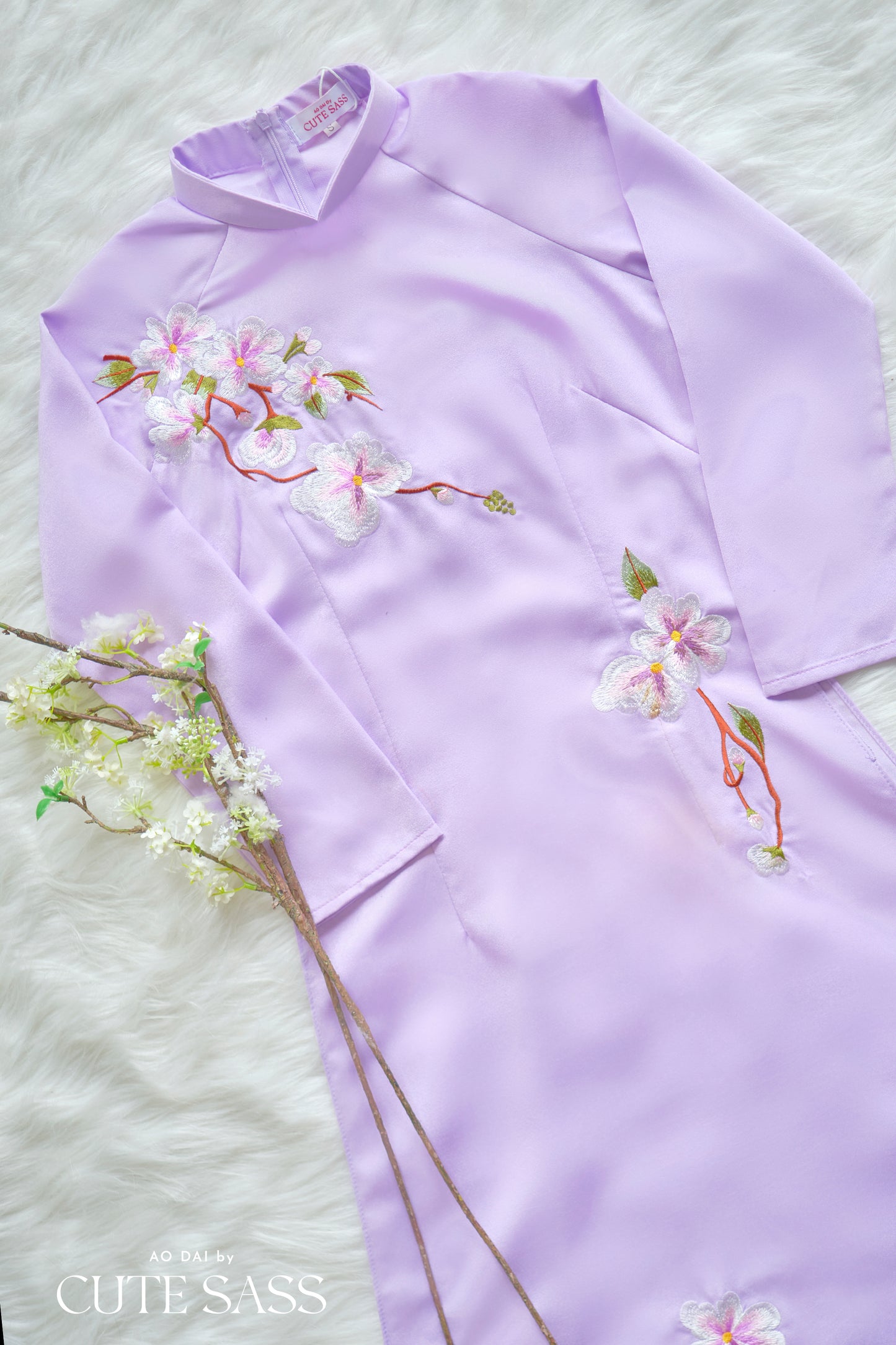 Purple Wisperia Silk Embroidery Ao Dai Set