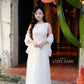 Linh Vy - Muse White Sleeveless Ao Dai Top Only and Shoulder Strings, No Pants