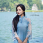 Shifted Blue Sleeves Bow Ao Dai Set (Blue or White Pants) 20C