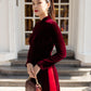 Champagne Red Velvet Plain Ao Dai Top Only, NO PANTS