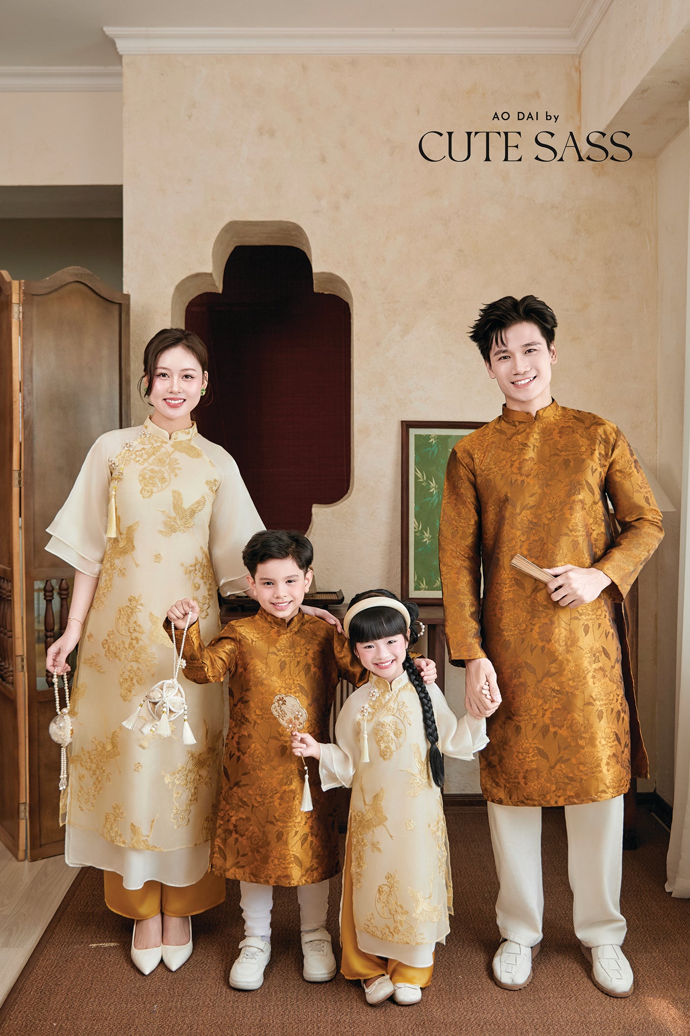 Gia Nghi - Family Gold Phoenix Matching Ao Dai Set