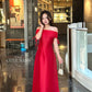 Linh Vy - Aura Red Off the Shoulder Ao Dai Top Only, No Pants 3B,C