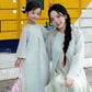 Mom and Daughter Sage Green Front-Slit with Tassel Ao Dai Set 6D