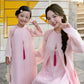 Mom and Daughter Pink Front-Slit with Tassel Ao Dai Set 1A