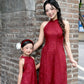 Linh Vy - Mom and Daughter Red Lace Sparkle Yem-Inspired Ao Dai Set
