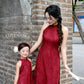 Linh Vy - Mom and Daughter Red Lace Sparkle Yem-Inspired Ao Dai Set