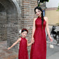 Linh Vy - Mom and Daughter Red Lace Sparkle Yem-Inspired Ao Dai Set