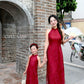 Linh Vy - Mom and Daughter Red Lace Sparkle Yem-Inspired Ao Dai Set